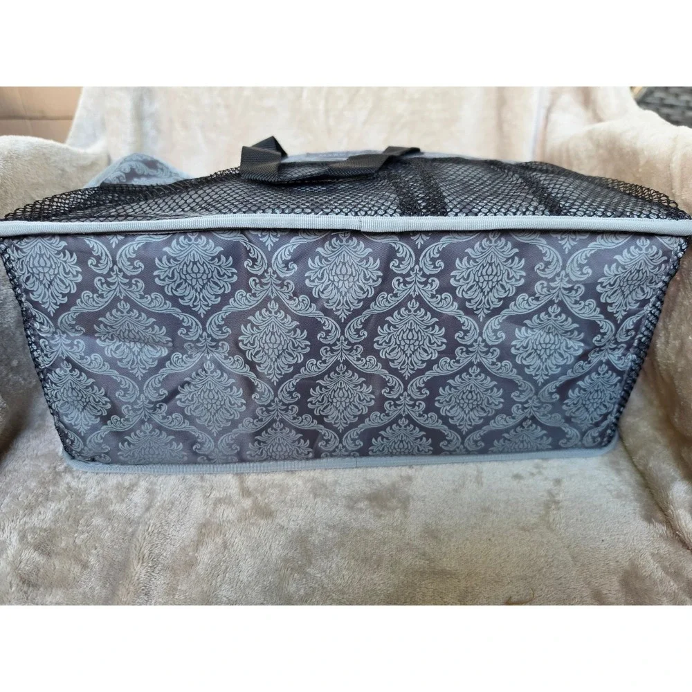 Mary Kay Consultant Organizer Tote Bag Grey Damask Mesh Pockets Travel Caddy